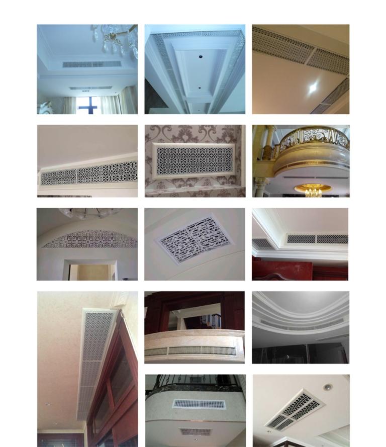 5、散流器，散流器是空調(diào)系統(tǒng)中常用的送風(fēng)口，可根據(jù)使用要求制成正方形或長(zhǎng)方形，能配合任何天花板的裝修要求。散流器的內(nèi)芯部分可從外框拆離，方便安裝及清洗。后面可配風(fēng)口調(diào)節(jié)閥以控制調(diào)整風(fēng)量。適用于播音室、醫(yī)院、劇場(chǎng)、教室、音樂(lè)廳、圖書館、游藝廳、劇場(chǎng)休息廳、一般辦公室、商店、旅館、飯店、及體育館等。 6、球形可調(diào)風(fēng)口，球形可調(diào)風(fēng)口是一種噴口型送風(fēng)口。高速氣流在經(jīng)過(guò)閥體噴口中對(duì)指定方向送風(fēng)，氣流噴射方向可在頂角為35°的圓錐形空間內(nèi)前后左右方便地調(diào)節(jié)，氣體流量也可通過(guò)閥門開(kāi)合程度來(lái)調(diào)節(jié)。多用于高大層頂高速送風(fēng)或局部供冷的場(chǎng)合，如機(jī)場(chǎng)候機(jī)大廳，室內(nèi)體育場(chǎng)，賓館廚房等場(chǎng)合。 7、旋流風(fēng)口，旋流風(fēng)口送出旋轉(zhuǎn)射流，具有誘導(dǎo)比大，風(fēng)速衰減快的特點(diǎn)，在空調(diào)通風(fēng)系統(tǒng)中可用作大風(fēng)量，大溫差送風(fēng)以減少風(fēng)口數(shù)量，安裝在天花板或頂棚上，可用于3米以內(nèi)低空間，也可用二種高度大面積送風(fēng)，高度甚至可達(dá)10米以上。上海天嬌空調(diào)設(shè)備有限公司是隨著社會(huì)發(fā)展需要而創(chuàng)立的，專業(yè)生產(chǎn)風(fēng)口,風(fēng)閥,防火閥,消聲器等中央空調(diào)末端產(chǎn)品